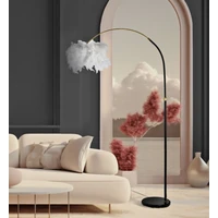 Kép 6/6 - Íves slim állólámpa tollakkal fehér/fekete 100x150-180 cm 5