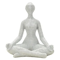 Kép 1/7 - Jógázó női figura csillogó ezüst 20,5x15,5x23 cm