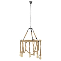 Kép 1/9 - Kör alakú mennyezeti lámpa kötélből 6 izzós barna/fekete ø 64x90 cm