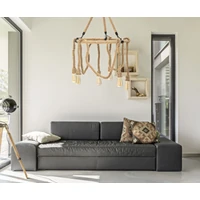 Kép 8/9 - Kör alakú mennyezeti lámpa kötélből 6 izzós barna/fekete ø 64x90 cm