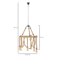 Kép 9/9 - Kör alakú mennyezeti lámpa kötélből 6 izzós barna/fekete ø 64x90 cm