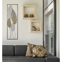 Kép 2/8 - Leveles fali dekoráció fémből és fából -b- arany/ezüst 30,5x2,5x99,5 cm 6