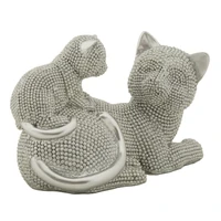 Kép 2/6 - Macska a kiscicával csillogó figura ezüst 19x9x13 cm 1