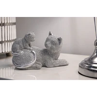 Kép 5/6 - Macska a kiscicával csillogó figura ezüst 19x9x13 cm 4