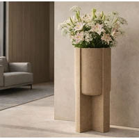 Kép 3/8 - Moai kültéri padlóváza virágtartó Homokkő hatású barna Ø 39X80,5 cm 6