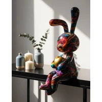 Kép 7/7 - Nyúl figura szívecskével pszichedelikus többszínű -A- 8X10X23 cm 5