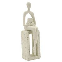 Kép 4/8 - Olvasó kő szobor krémszín 8,5x6,5x24 cm 1