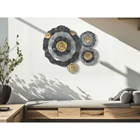 Kép 7/7 - Otos virág mintás fali dekoráció fekete/arany 100x8x80 cm 5