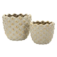 Kép 4/7 - Pepipa kaspó alakú váza relief textúrávla szürke/arany 2db-os szett Ø 23X18-18,5X15,5 cm  2