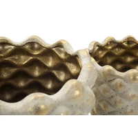 Kép 5/7 - Pepipa kaspó alakú váza relief textúrávla szürke/arany 2db-os szett Ø 23X18-18,5X15,5 cm  3