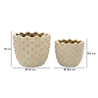 Kép 2/7 - Pepipa kaspó alakú váza relief textúrávla szürke/arany 2db-os szett Ø 23X18-18,5X15,5 cm  6