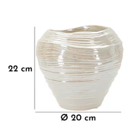 Kép 7/7 - Perly kerek váza ginko biloba levél alakú gyöngy fehér ø 22x20 cm