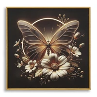Kép 1/9 - Pillangó virágokkal LED fénnyel falikép lakkozott vászonra nyomtattva kerettel 50X4X50 cm