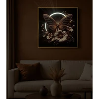 Kép 3/9 - Pillangó virágokkal LED fénnyel falikép lakkozott vászonra nyomtattva kerettel 50X4X50 cm 7