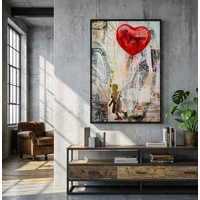 Kép 2/9 - Szívecskés lufis falikép LED fénnyel vászonra nyomtattva kerettel 60X3,5X90 cm 6