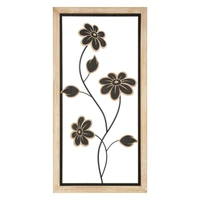 Kép 1/6 - Téglalap alakú fali dekoráció virágokkal -b- barna/fekete 30x2,5x60 cm