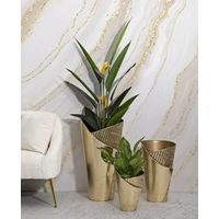 Kép 2/8 - Tris váza fémből 3 db-os szett arany 39x42x75-32x32x55-25x25x35 cm 6