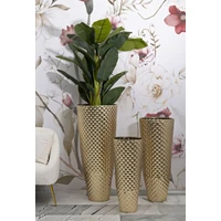 Kép 7/8 - Tris váza fémből 3 db-os szett arany ø 48x110-40x93-33x77 cm