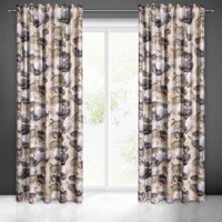 Kép 1/11 - lotos-barsony-sotetito-fuggony-lotusz-level-es-virag-mintaval-bezs-140-x-270-cm