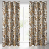 Kép 1/10 - adel-barsony-sotetito-fuggony-egzotikus-levelmintaval-feher-mustarsarga-140-x-250-cm