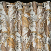 Kép 7/10 - adel-barsony-sotetito-fuggony-egzotikus-levelmintaval-feher-mustarsarga-140-x-250-cm-ringli-fuzolyuk