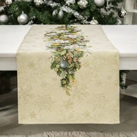 Kép 1/6 - Advent karácsonyi koszorús gobelin asztali futó 44x140 cm arany lurex