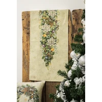 Kép 2/6 - Advent karácsonyi koszorús gobelin asztali futó 44x140 cm arany lurex 1