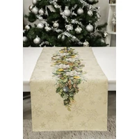 Kép 3/6 - Advent karácsonyi koszorús gobelin asztali futó 44x140 cm arany lurex 2