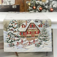 Kép 1/4 - Alpesi barna házikós gobelin asztali futó 37x100 cm lurex nélkül