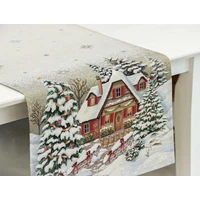 Kép 2/4 - Alpesi barna házikós gobelin asztali futó 37x100 cm lurex nélkül 1