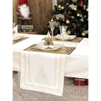 Kép 2/2 - Arany lurex asztali futó karácsonyfa mintás 37x100 cm 1
