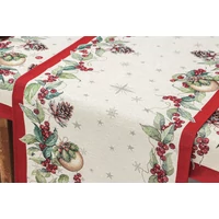 Kép 2/4 - Berry ünnepi bogyós gobelin asztali futó 44x140 cm ezüst lurex 1