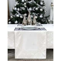 Kép 1/2 - Ezüst lurex asztali futó barokk mintás 44x140 cm