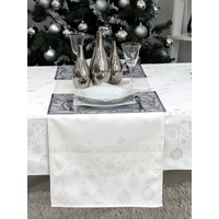 Kép 1/3 - Ezüst lurex asztali futó gömb mintás 37x100 cm
