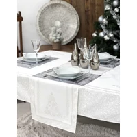 Kép 2/3 - Ezüst lurex asztali futó karácsonyfa mintás 44x140 cm 1