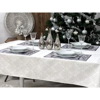Kép 6/6 - Ezüst lurex asztalterítő barokk mintás 137x180 cm 5