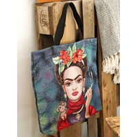 Kép 2/3 - Frida Kahlo kismajmos bevásárló táska ezüst lurex 43x40 cm 1