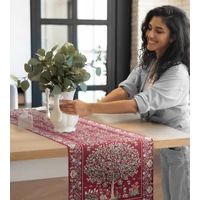 Kép 6/6 - Gobelin asztalterítő fa motívummal Piros 40x100 cm - 5 cm 5