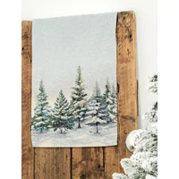 Kép 2/4 - Havas fenyőerdő gobelin asztali futó 44x140 cm ezüst lurex 1