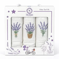 Kép 1/3 - Levendula csokros konyharuha szett díszdobozban 3 db-os 40x60 cm