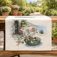 Kép 3/3 - Mykonos mediterrán olivás gobelin asztali futó 44x140 cm 2