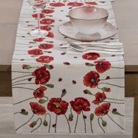 Kép 1/3 - Pipacsos gobelin asztalterítő Natúr 45x140 cm - 5 cm
