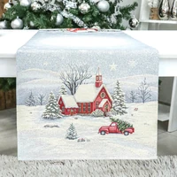Kép 1/5 - Saint templomos piros autós gobelin asztali futó 44x140 cm ezüst lurex