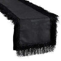 Kép 2/5 - Tina prémium terítő bolyhos rojtokkal Fekete 40x140 cm 1