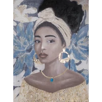 Kép 1/3 - noi-portret-abrazolo-kezzel-festett-kollazs-falikep-506-kek-arany-90-x-120-cm