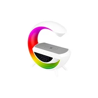 Kép 1/7 - MasterLED QI 5W-os RGB újratölthető asztali lámpa beépített vezeték nélküli telefontöltővel és hangszóróval