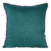 Kép 1/3 - egyszinu-parnahuzat-vaszon-szovetbol-fekete-szegellyel-turkiz-45-x-45-cm