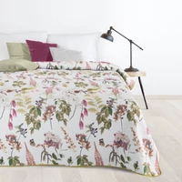 Kép 1/5 - rosa-virag-es-level-mintas-agytakaro-feher-zold-200-x-220-cm-hangulatkep