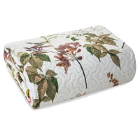 Kép 2/5 - rosa-virag-es-level-mintas-agytakaro-feher-zold-200-x-220-cm-osszehajtva