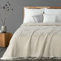 Kép 1/7 - Apró mintás akril takaró rojtokkal Bézs 130x170 cm